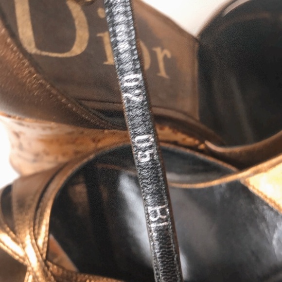 Dior wedged shoes 7.5 37.5 bronze gold gloss cork wedge authentic - Picture 11 of 16